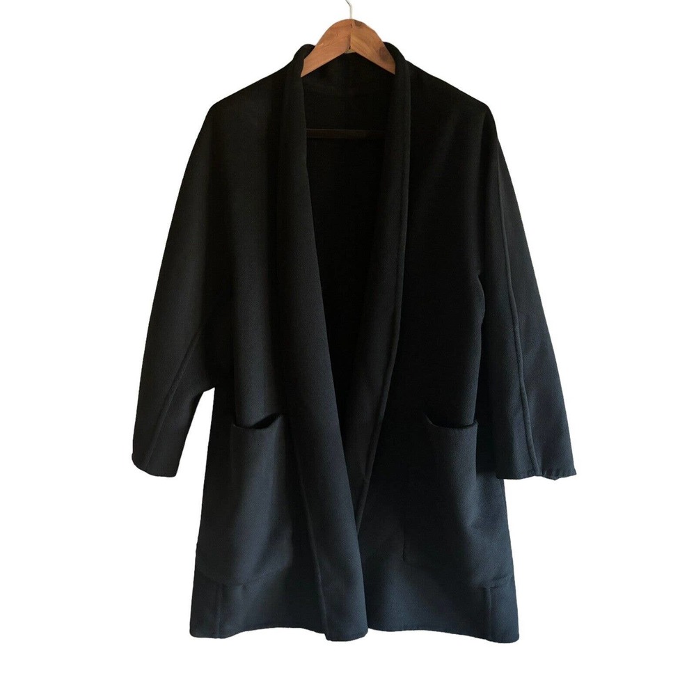 Vince Black Collarless Open-Front Coat Wool & Cashmere Blend - Picture 2 of 16